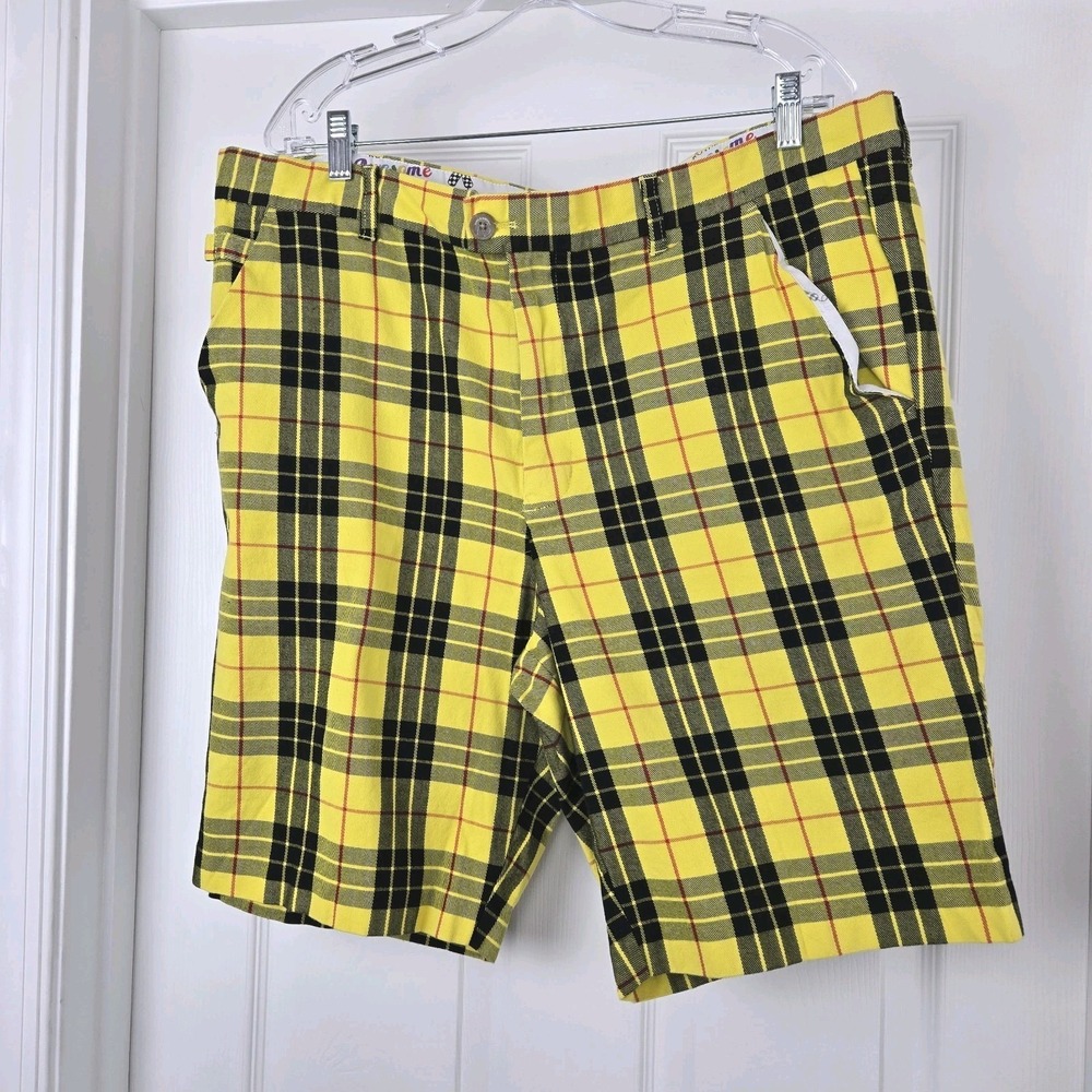 Royal and Awesome Mens Golf Shorts Loud MacLeod Yellow Tartan Plaid Size 42